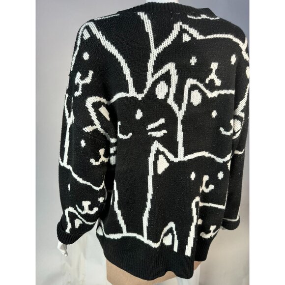 Zinv & Cdupe Vintage Large Cat Lady Black Cat Patterned Sweater Fabric Pilling - Picture 16 of 16